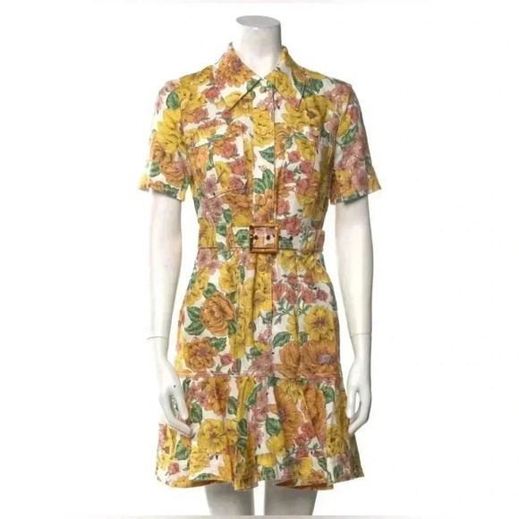 Zimmermann Poppy Belted Mini Dress 0 US4 Linen Short Sleeve Floral Shirt Dress - Picture 12 of 15